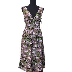 Stitchdrop Botanical Midi Dress Cornwall Floral Print Smocked Empire Waist Small